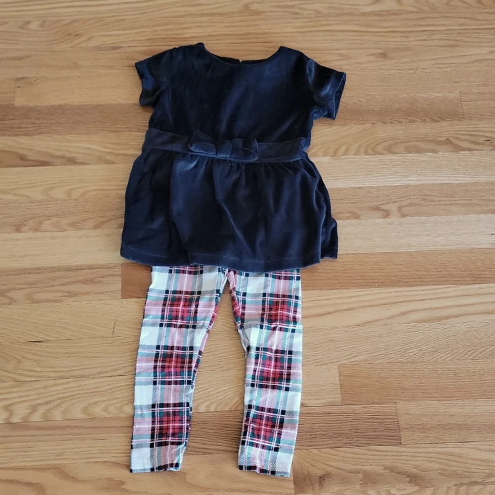 Carter's Girls Holiday Black Tunic Top Plaid Leggings
